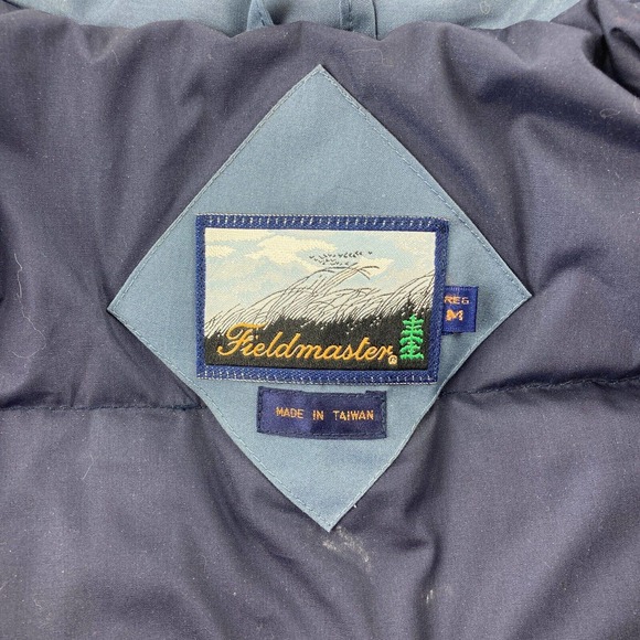 Vintage Mens Down Feather Vest Blue Sz M Medium Full Zip Snap Fieldmaster - Picture 7 of 8